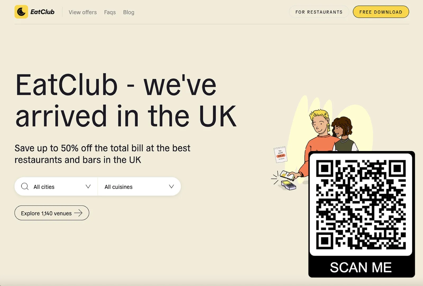 Offre de réduction EatClub dans un restaurant londonien