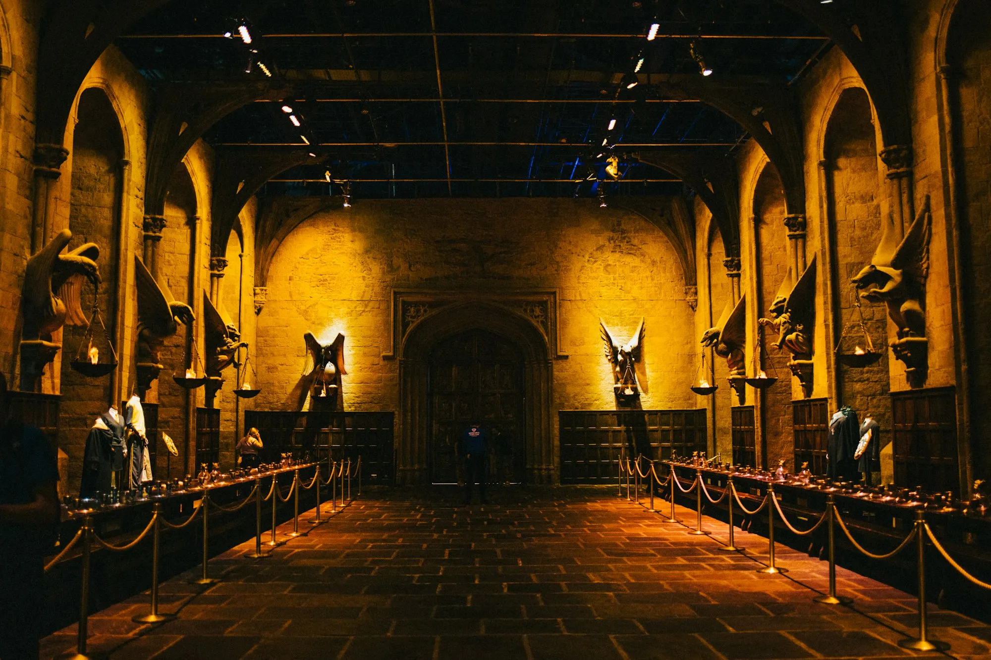 The empty Great Hall set, lit and ready for visitors