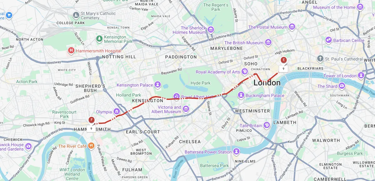 Parcours touristique de la ligne 9 à Londres