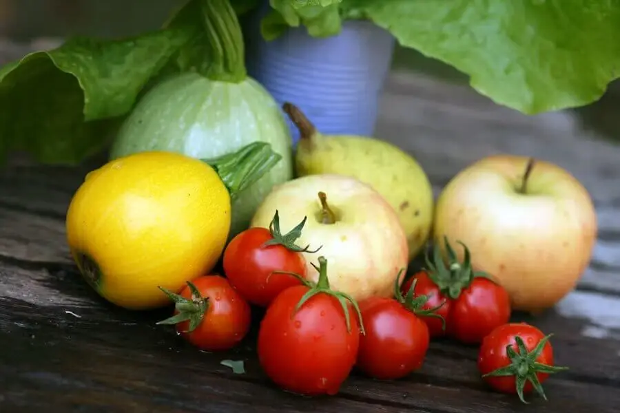 Apples, tomatoes and seasonal squash