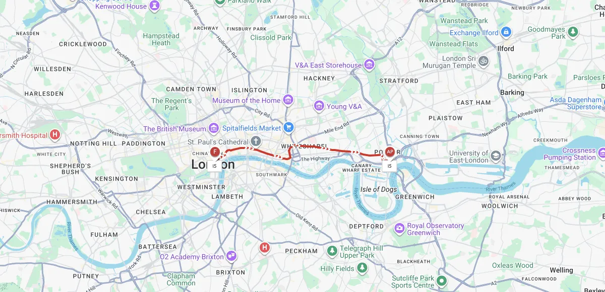 Parcours touristique de la ligne 15 à Londres