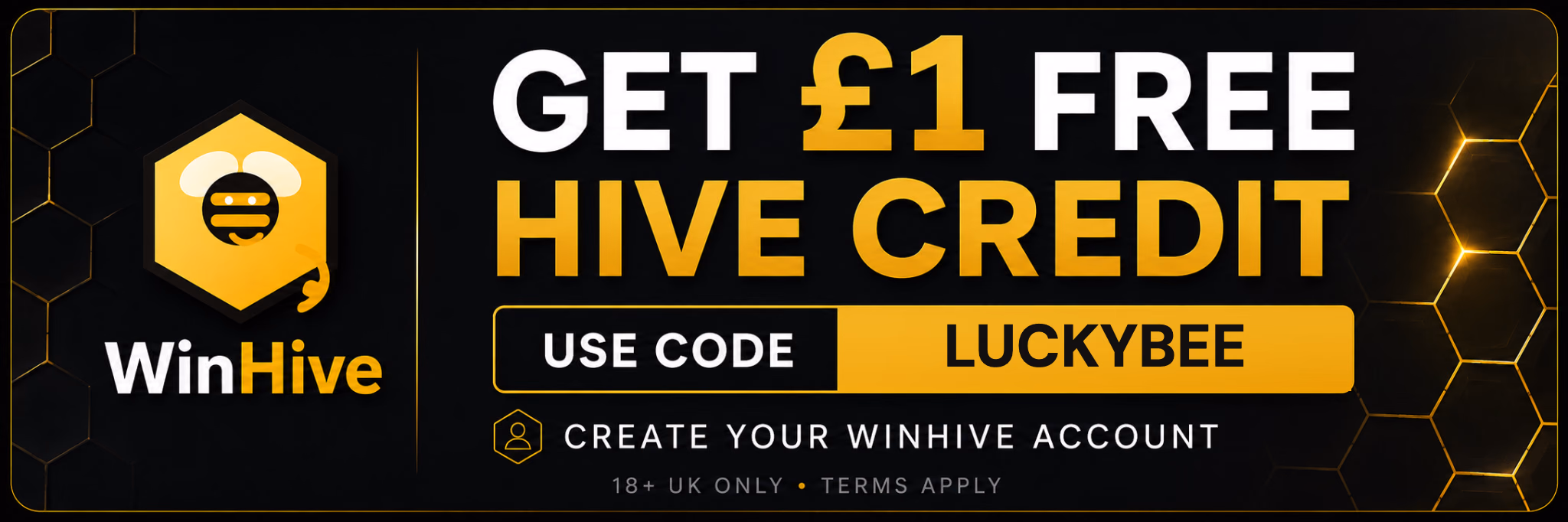 WinHive advert offering £1 of free Hive Credit with promotional code LUCKYBEE